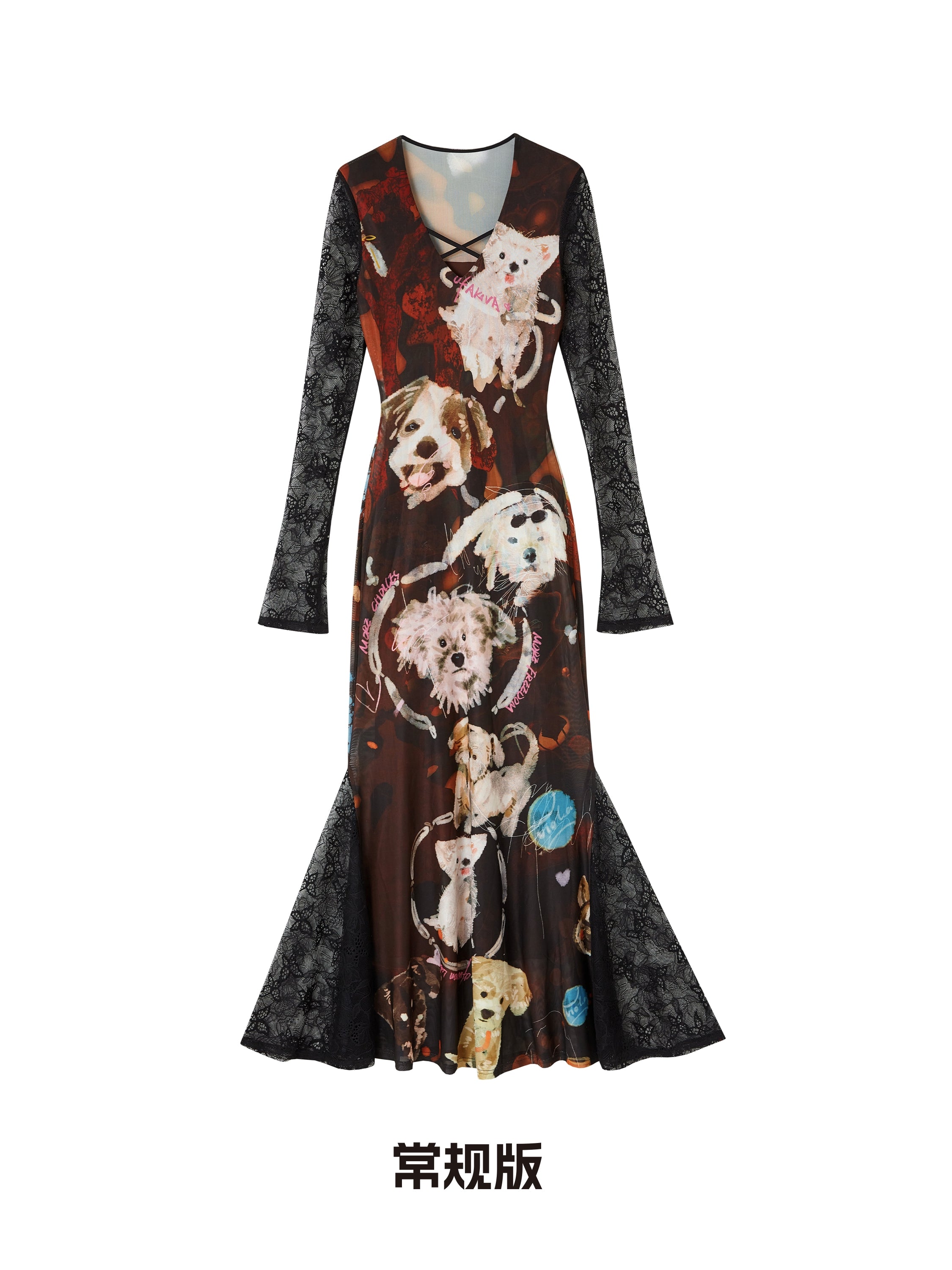 OfAkiva_Hand_Painted_Puppy_Love_Portrait_V-neck_T-shirt_Long_Sleeve_Dress_MISSTT