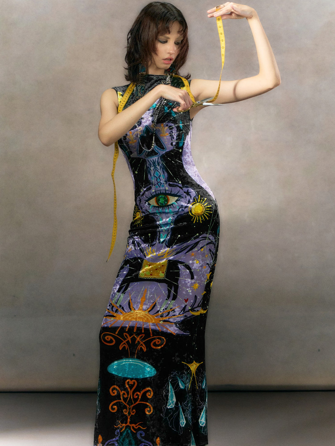 OfAkiva Hand Painted Tarot Print Velvet Women&