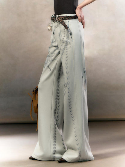 OfAkiva High Waist Printed Chinese Style Straight Leg Women Zipper Fly Pants