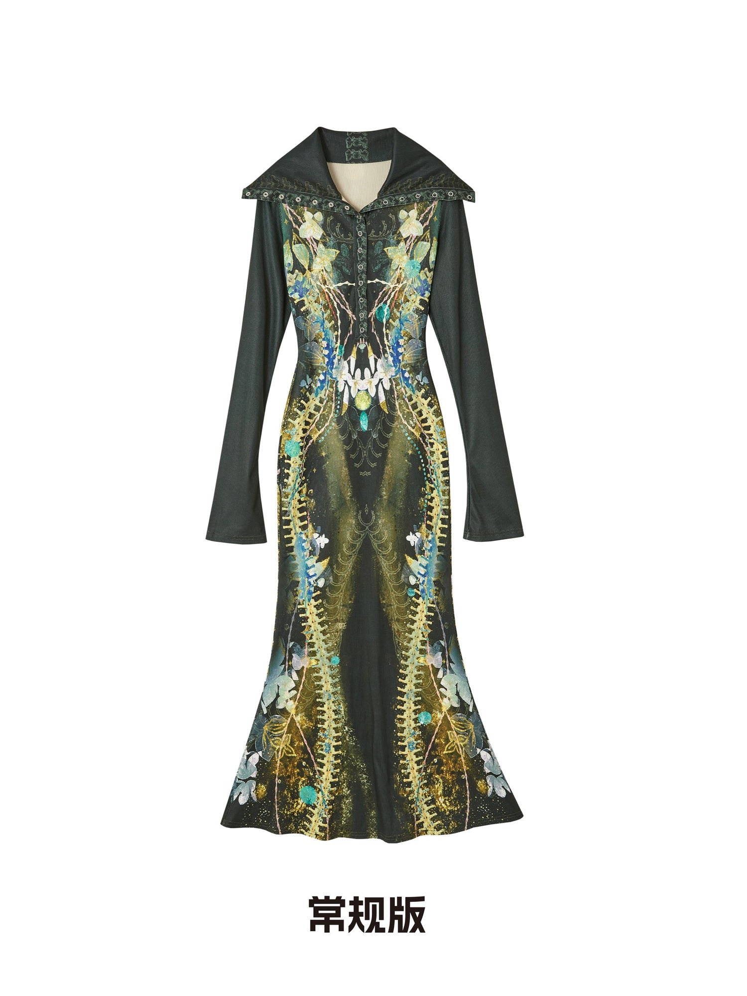 OfAkiva_High_Waist_Printed_Long_Sleeve_High_Neck_Mermaid_Hem_Women_Maxi_Dresses_MISSTT