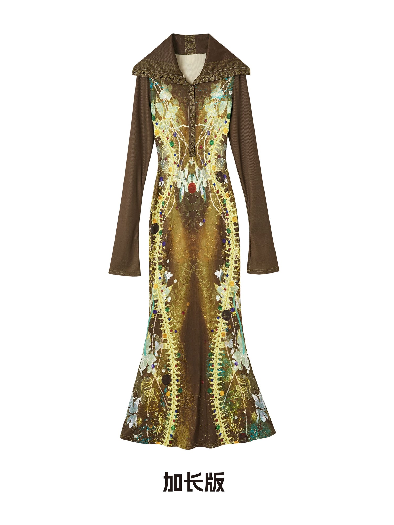 OfAkiva_High_Waist_Printed_Long_Sleeve_High_Neck_Mermaid_Hem_Women_Maxi_Dresses_MISSTT