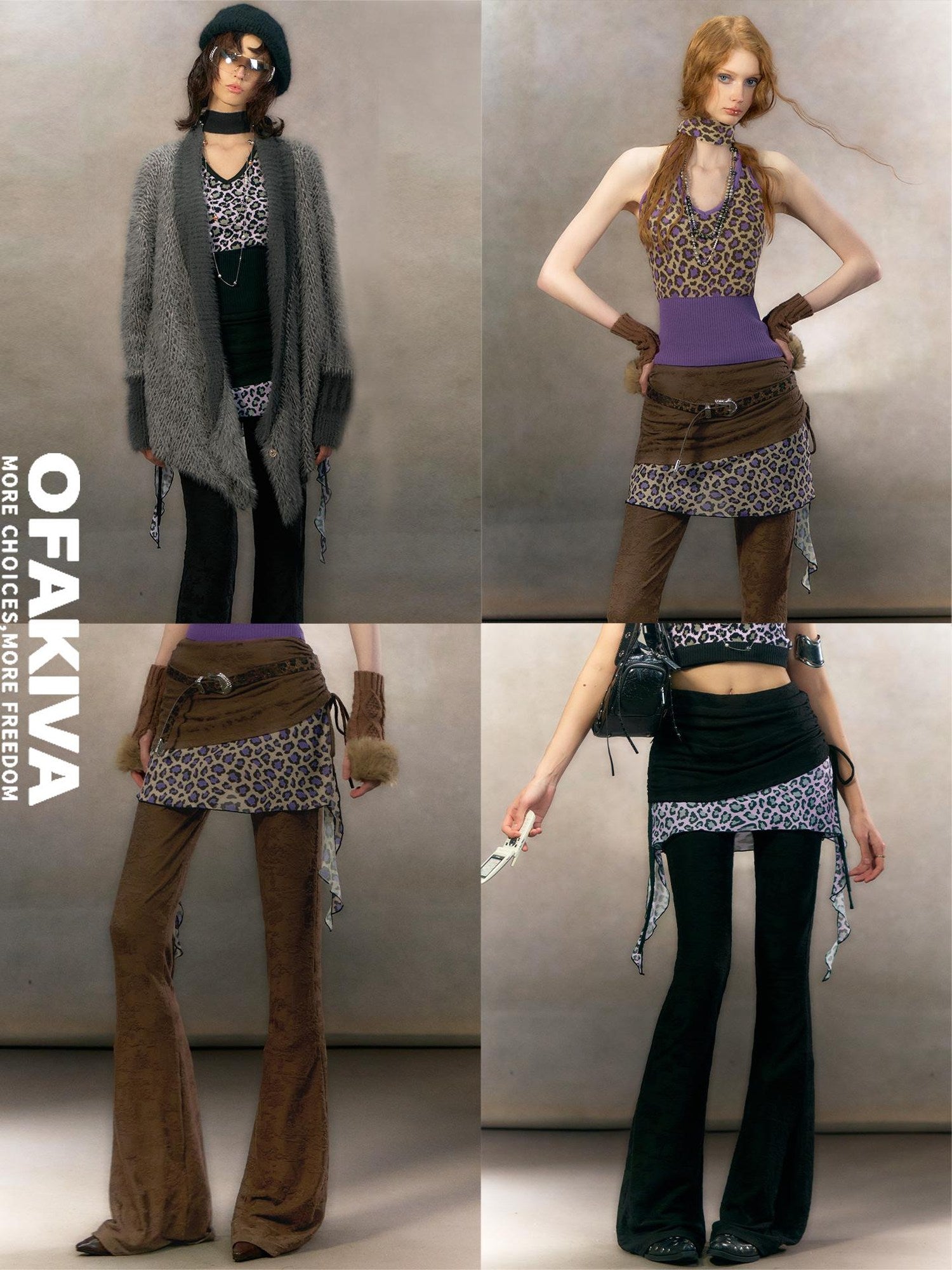 OfAkiva High Waist Slim Fit Vintage Straight Leg Women Three Piece Cardigan Set Pants