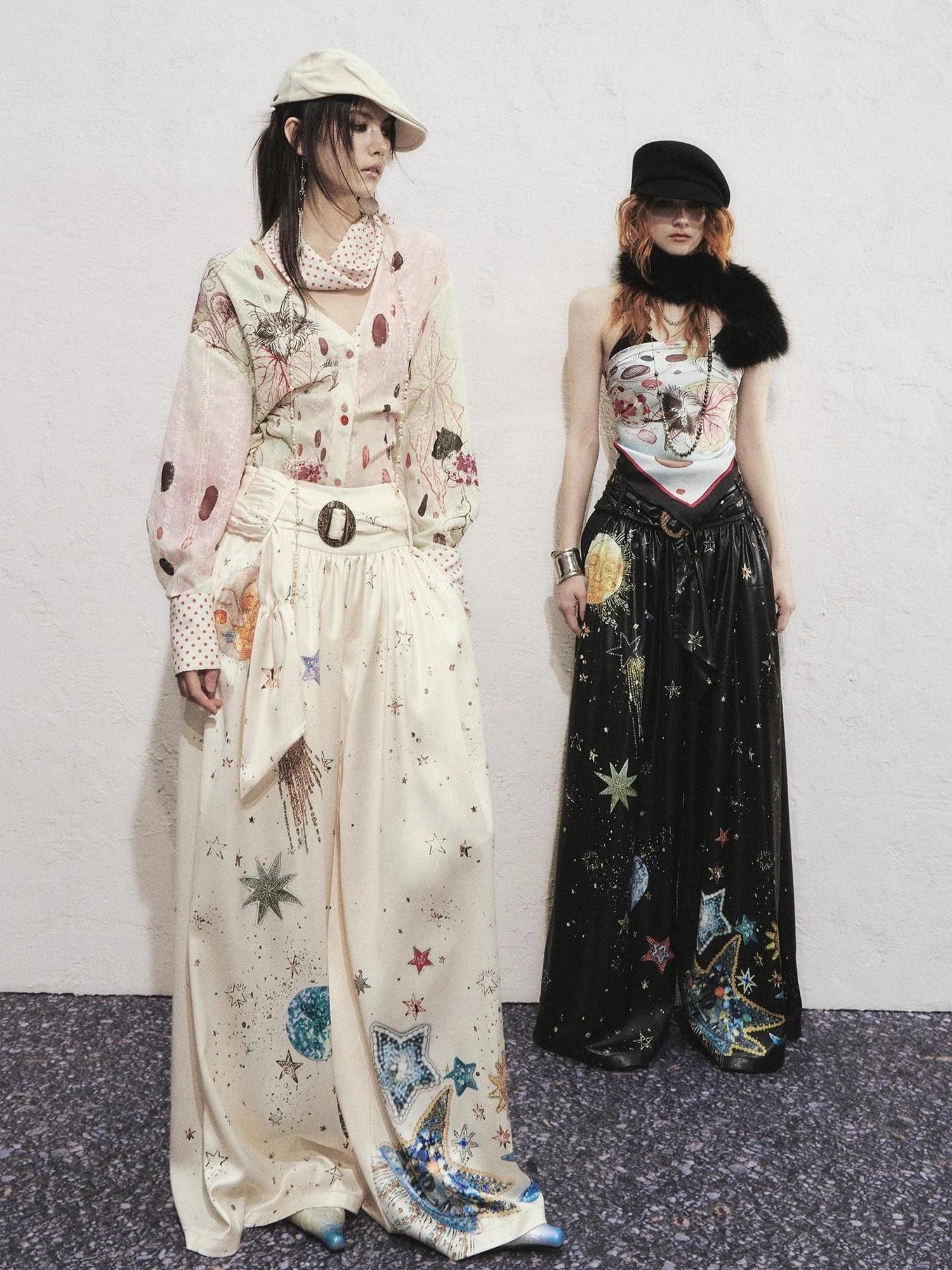 OfAkiva Horus Watercolor Cat Print Blouse With Bow Tie