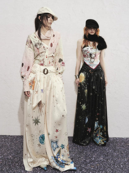 OfAkiva Horus Watercolor Cat Print Blouse With Bow Tie