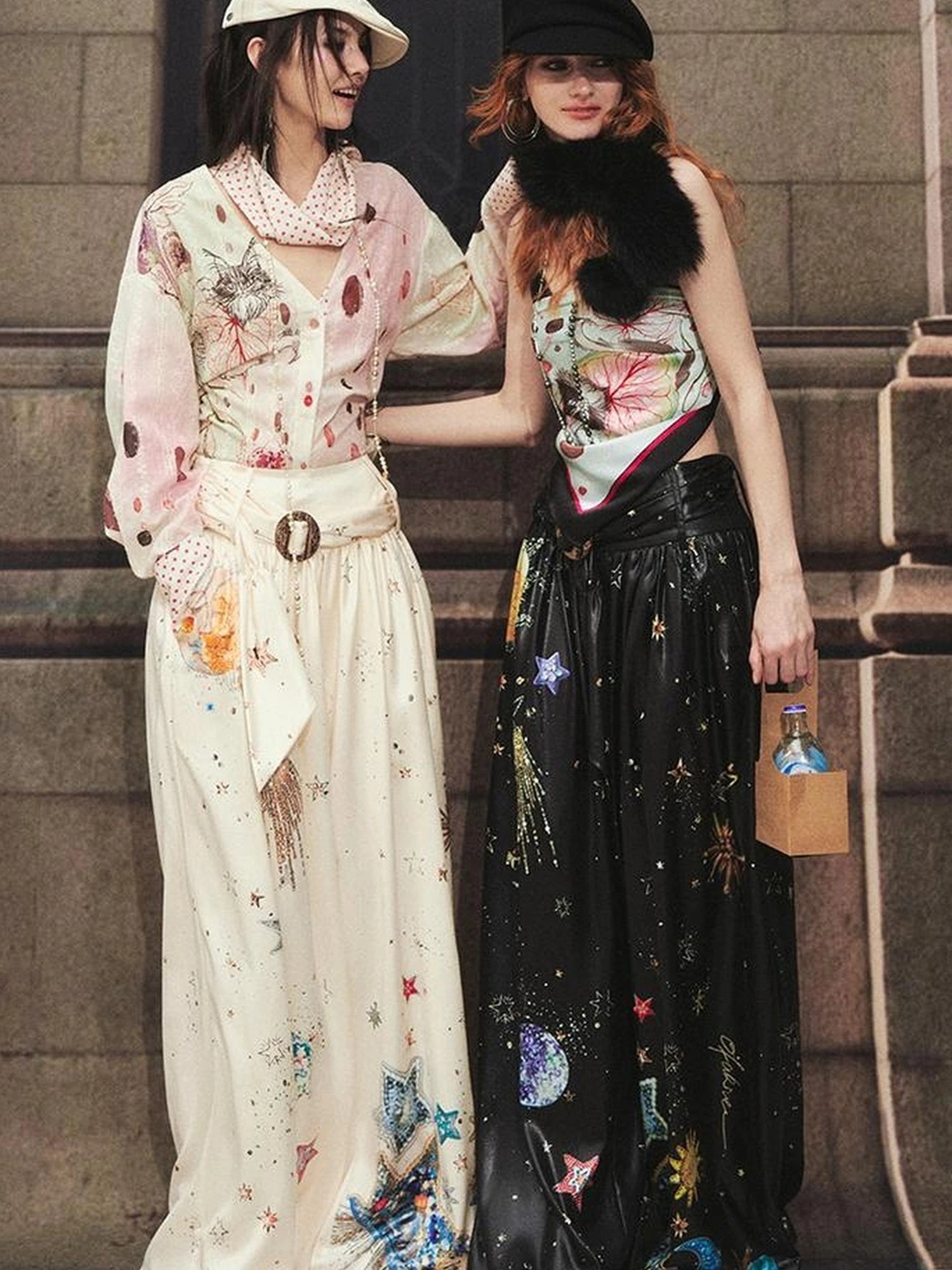 OfAkiva Horus Watercolor Cat Print Blouse With Bow Tie