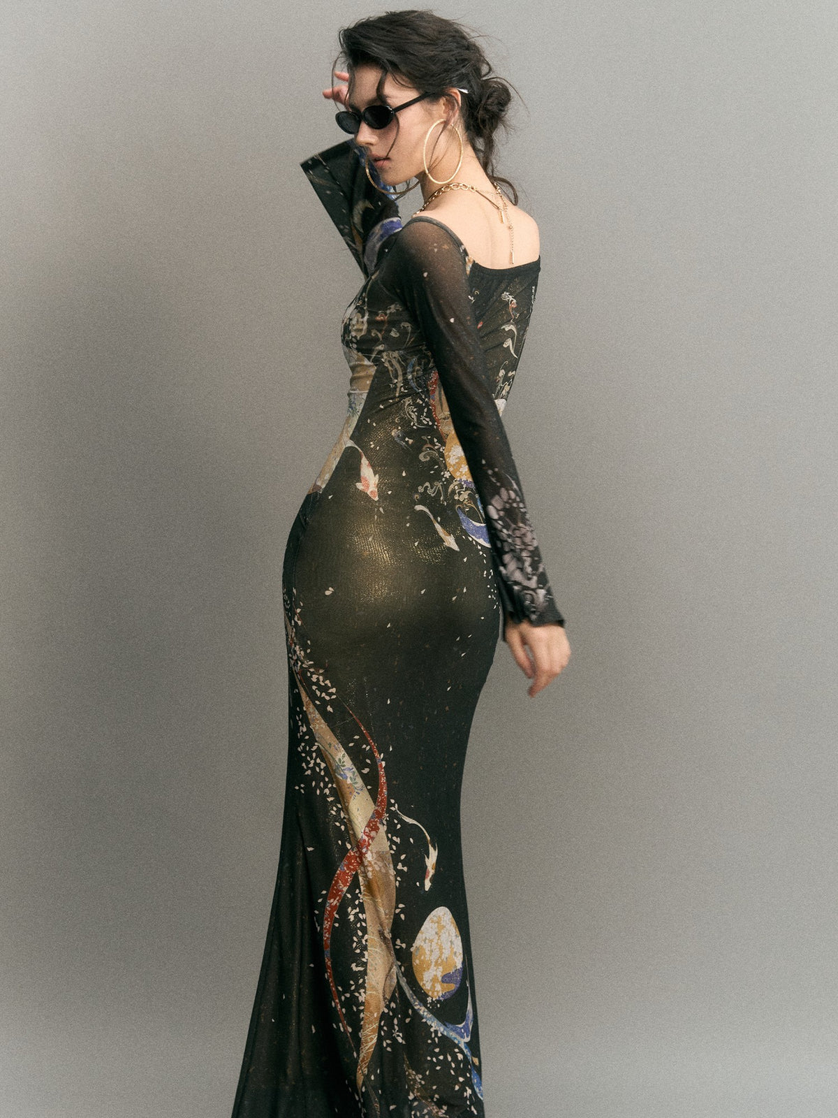 OfAkiva Illustration Knit Mermaid Halter Off Shoulder Long Sleeve Women&