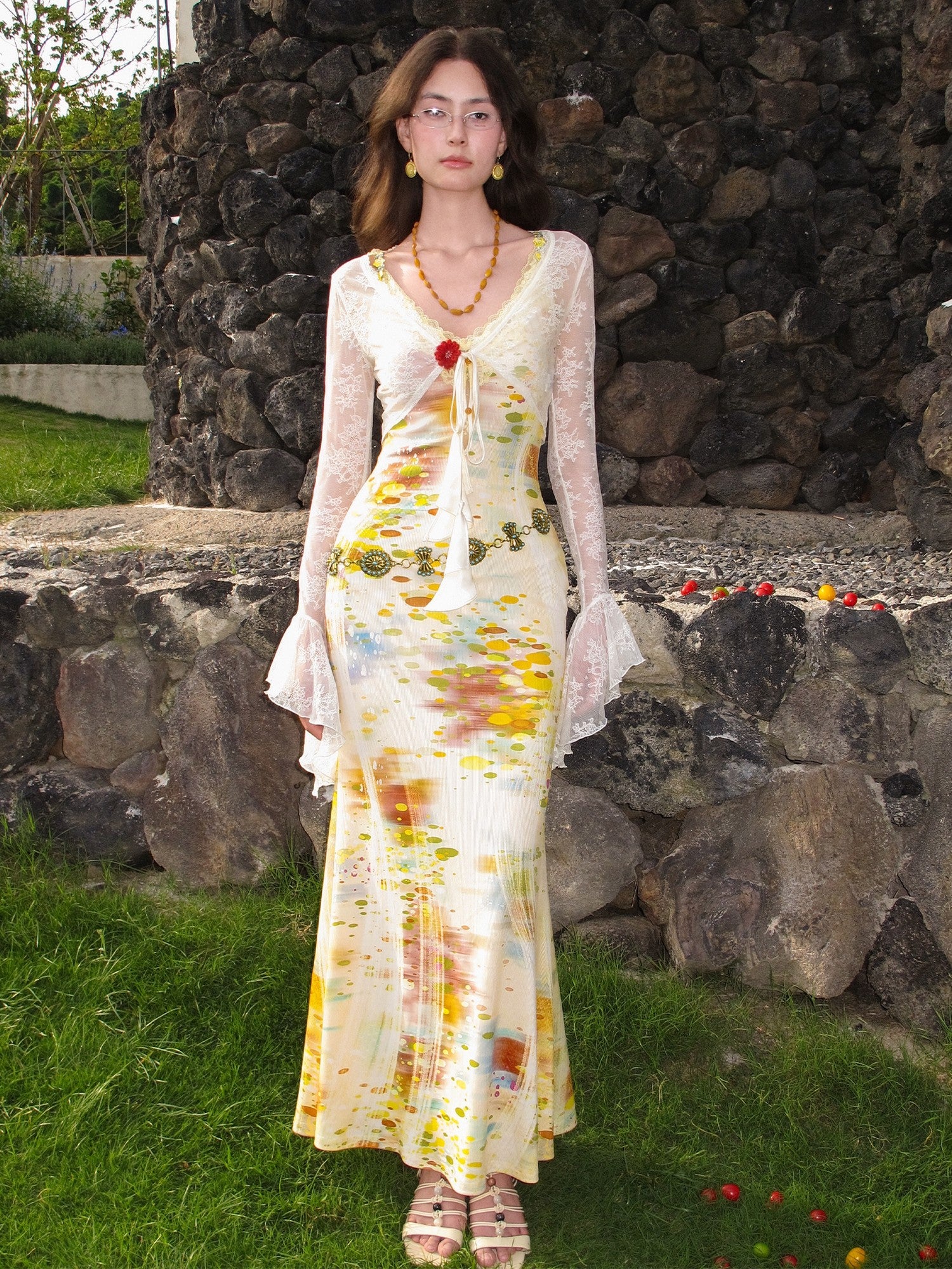 OfAkiva Impression Print Lace Splice Women&