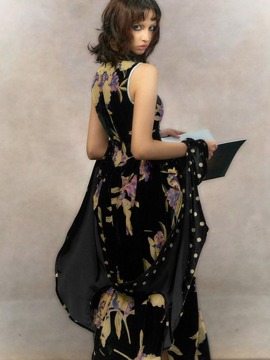 OfAkiva Jacquard High Waist Neo Chinese Mandarin Collar A Line Bubble Maxi Dresses