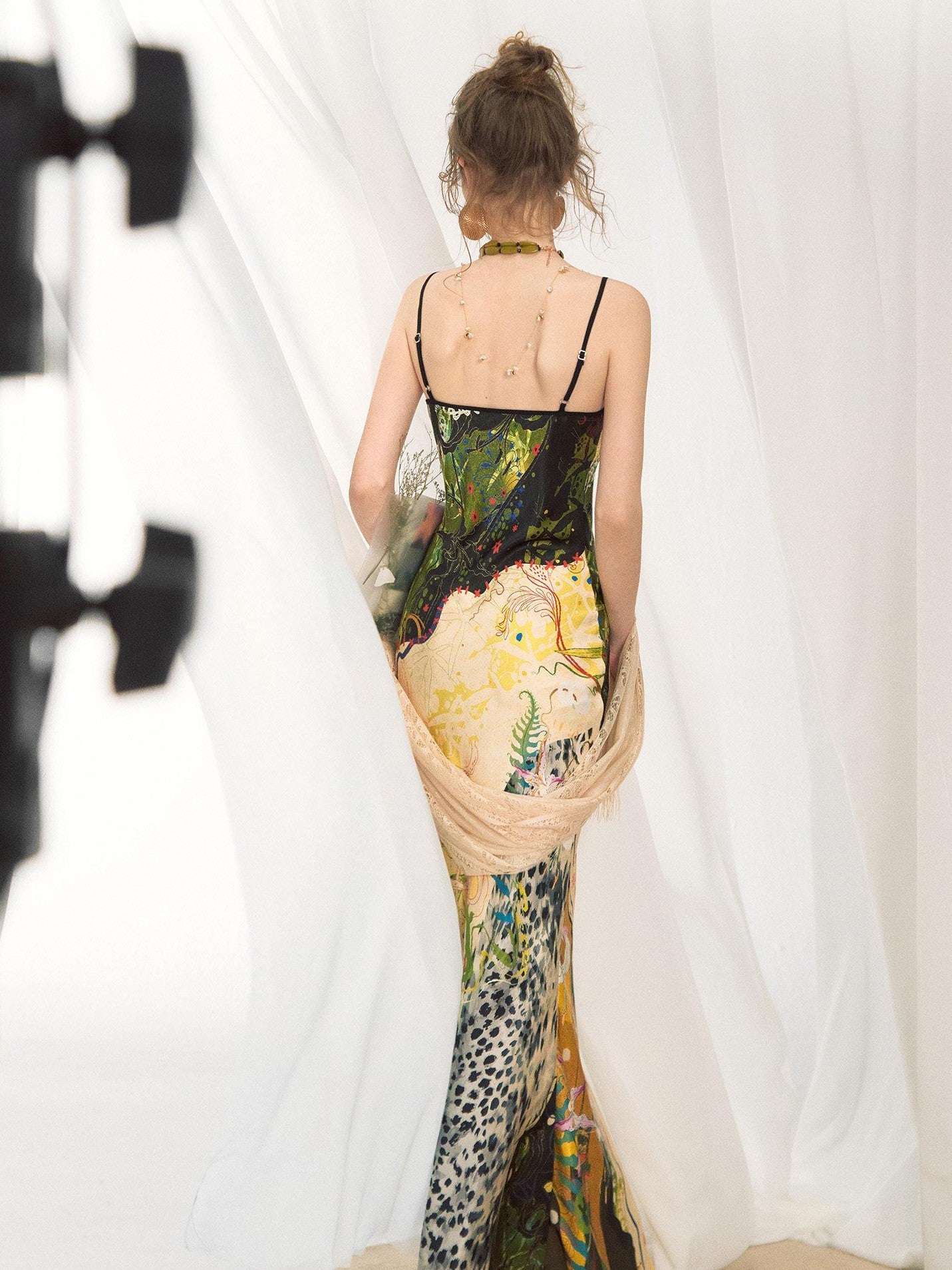 OfAkiva Jungle Leopard Floral Stitched Bias Cut Strappy Women&