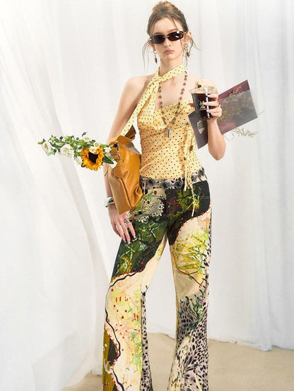 OfAkiva Jungle Leopard Print Low Waist Slim Flared Women&