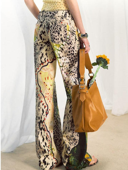 OfAkiva Jungle Leopard Print Low Waist Slim Flared Women&