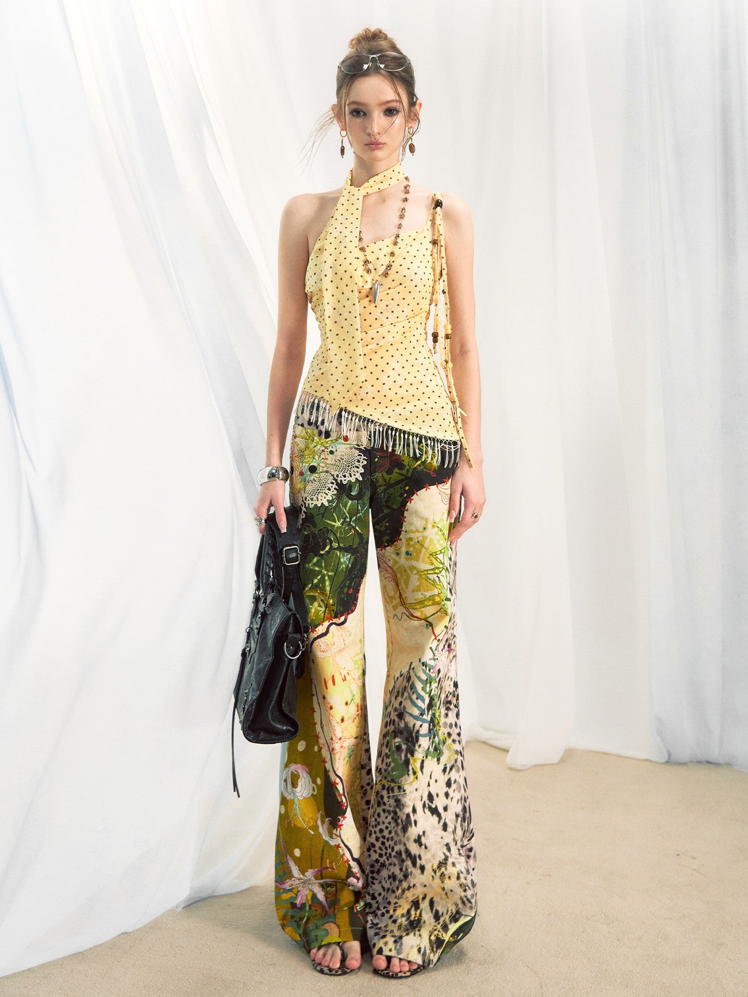 OfAkiva Jungle Leopard Print Low Waist Slim Flared Women&