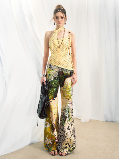 OfAkiva Jungle Leopard Print Low Waist Slim Flared Women&