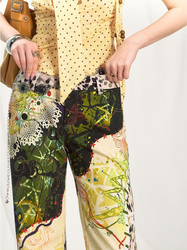 OfAkiva Jungle Leopard Print Low Waist Slim Flared Women&