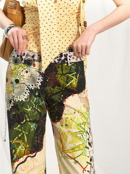 OfAkiva Jungle Leopard Print Low Waist Slim Flared Women&