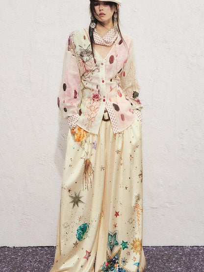 OfAkiva Kaleidoscope Starry Night Relaxed Pleated Trousers