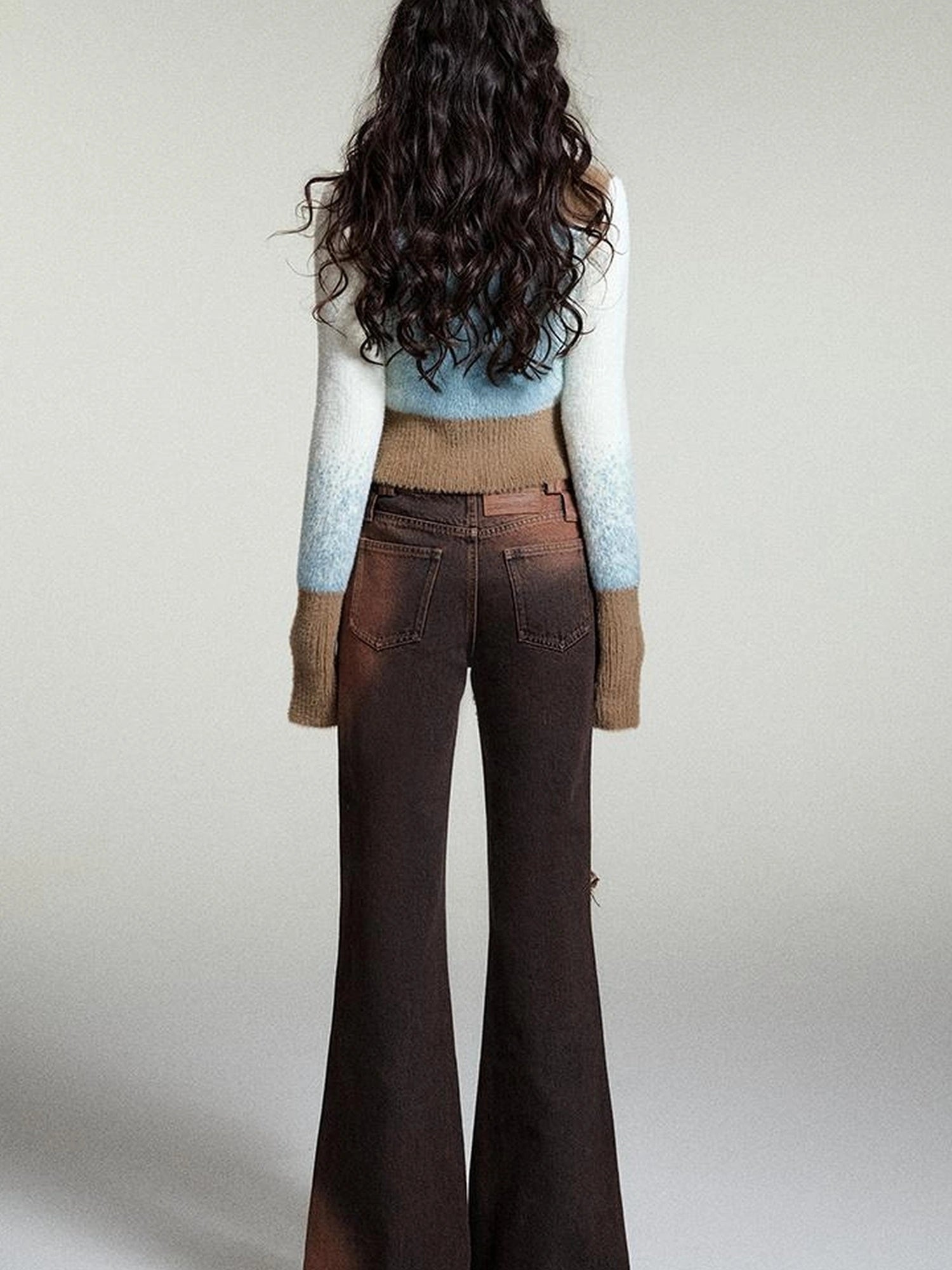 OfAkiva Kronos Brown Meteor Asymmetrical Flare Jeans