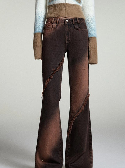 OfAkiva Kronos Brown Meteor Asymmetrical Flare Jeans