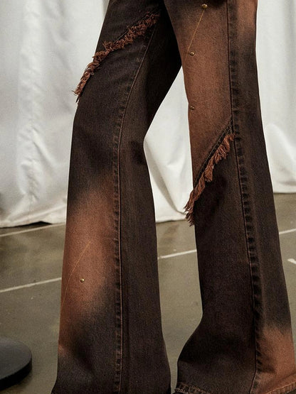 OfAkiva Kronos Brown Meteor Asymmetrical Flare Jeans