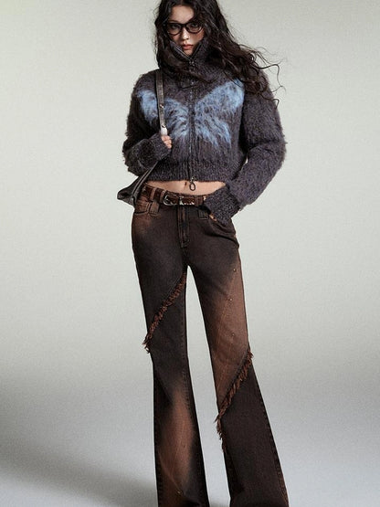 OfAkiva Kronos Brown Meteor Asymmetrical Flare Jeans