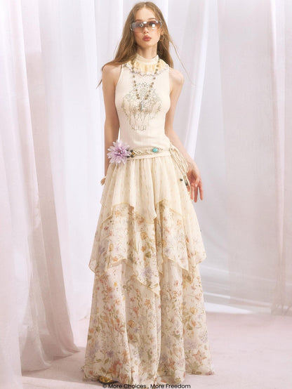 OfAkiva Lace Rhinestone Stand Collar Slim Fit Cropped Women&