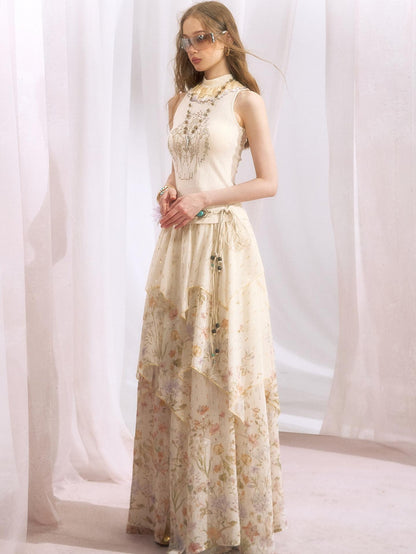 OfAkiva Lace Rhinestone Stand Collar Slim Fit Cropped Women&