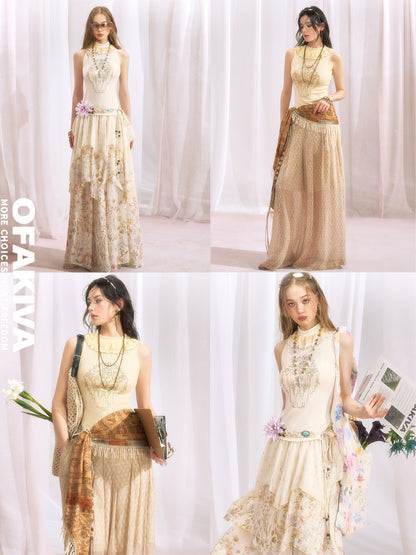 OfAkiva Lace Rhinestone Stand Collar Slim Fit Cropped Women&