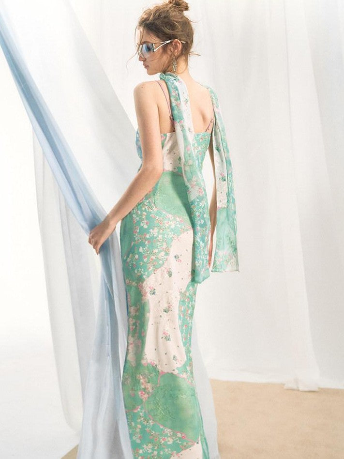 OfAkiva Lace Spliced Floral V-neck Cinched Waist Women&