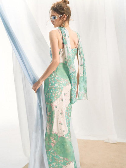 OfAkiva Lace Spliced Floral V-neck Cinched Waist Women&