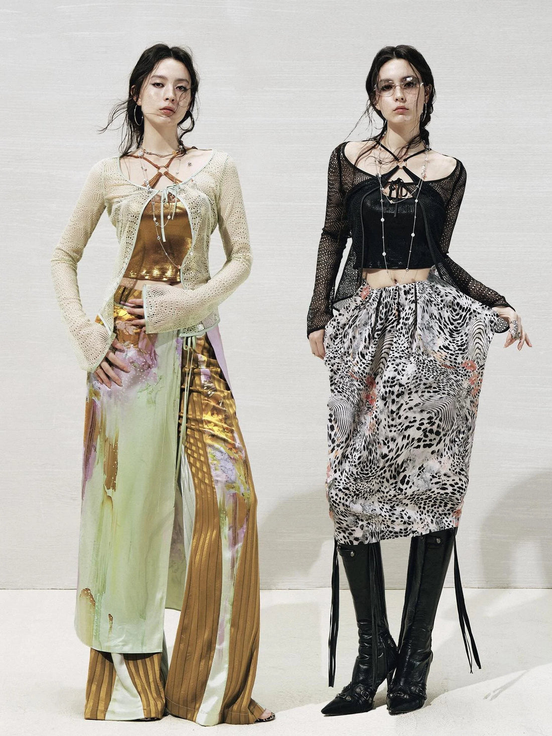 OfAkiva Lace Trimmed Metallic Knit Two Piece Tie Front Set