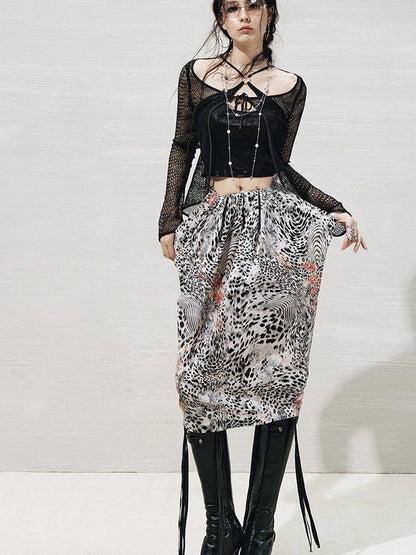 OfAkiva Lace Trimmed Metallic Knit Two Piece Tie Front Set