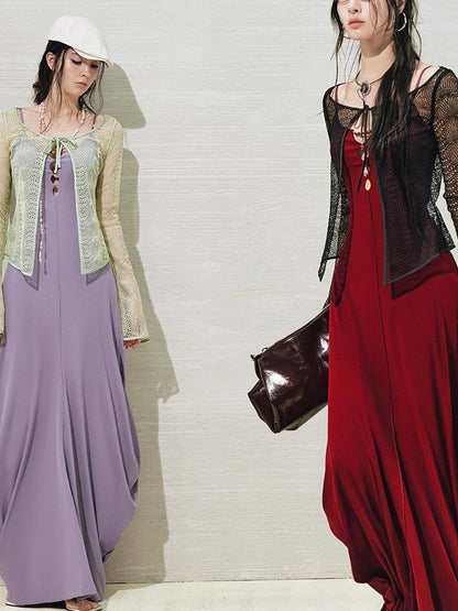 OfAkiva Lace Trimmed Metallic Knit Two Piece Tie Front Set