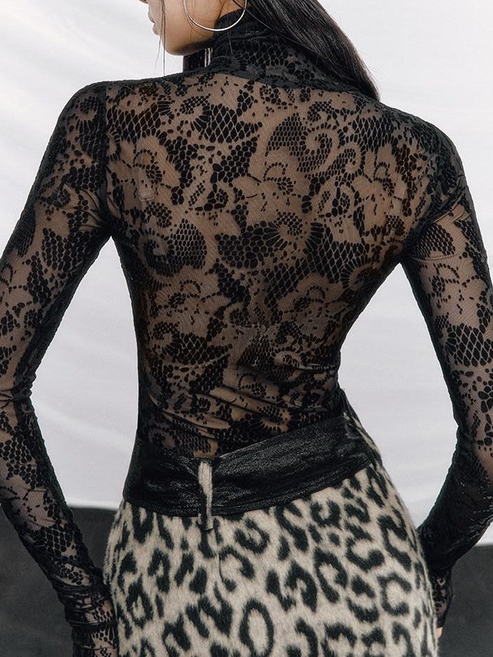 OfAkiva Mandala Rhinestone Jacquard High Neck Slim Women&