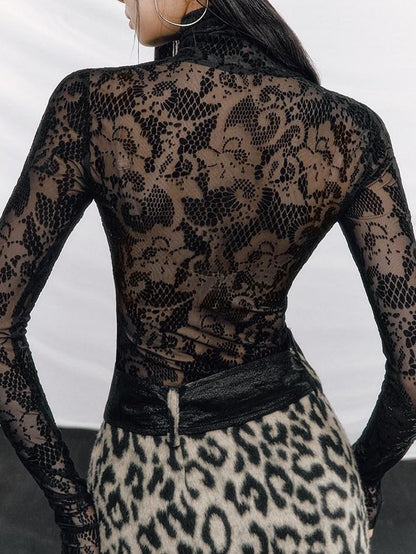 OfAkiva Mandala Rhinestone Jacquard High Neck Slim Women&