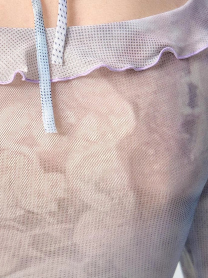 OfAkiva Medici Lavender V-Neck Chiffon Blouse With Flounce