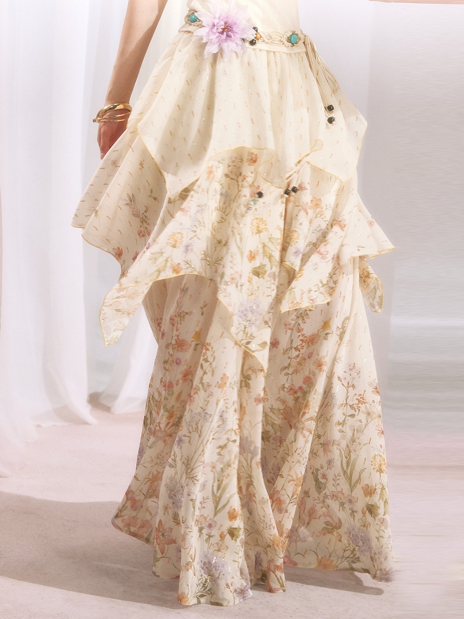 OfAkiva Metallic Thread Asymmetrical Spliced Floral Women&