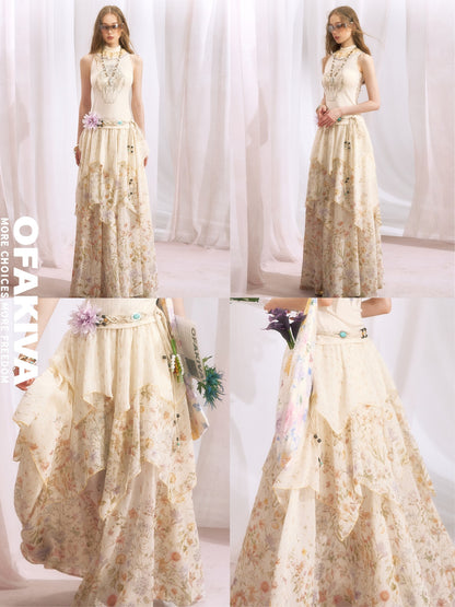 OfAkiva Metallic Thread Asymmetrical Spliced Floral Women&
