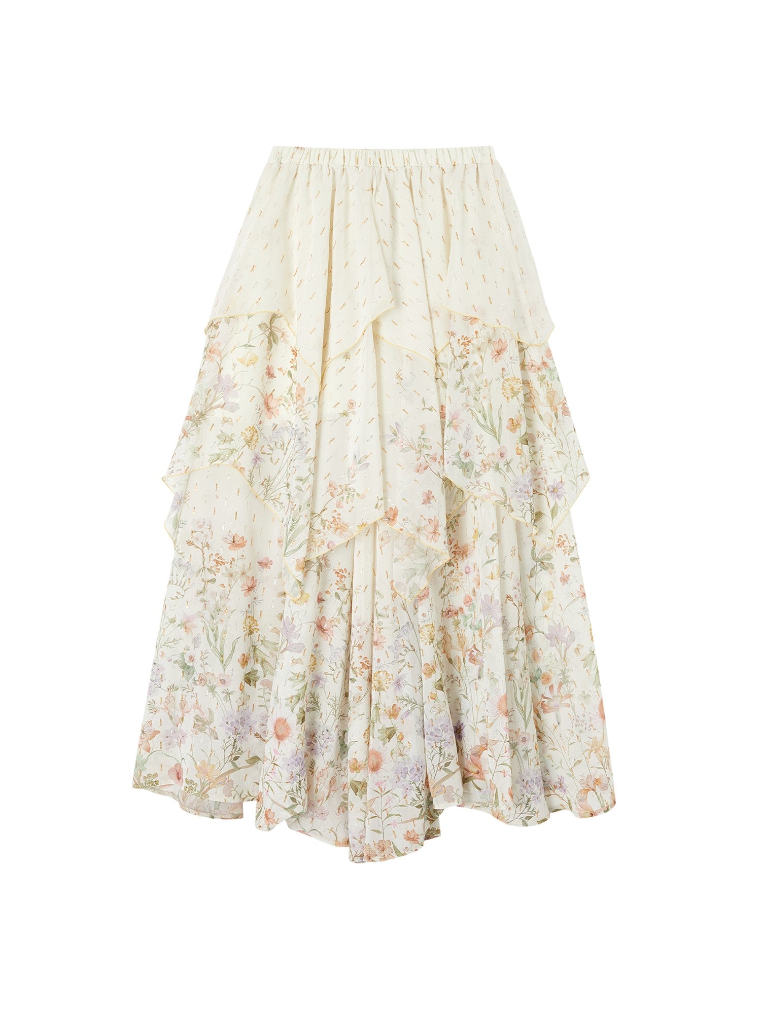 OfAkiva Metallic Thread Asymmetrical Spliced Floral Women&