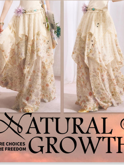 OfAkiva Metallic Thread Asymmetrical Spliced Floral Women&