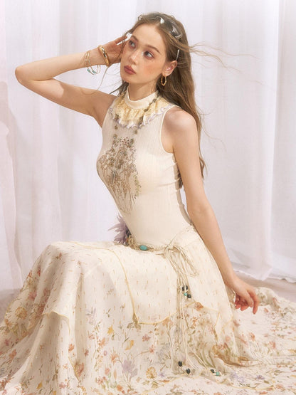 OfAkiva Metallic Thread Asymmetrical Spliced Floral Women&