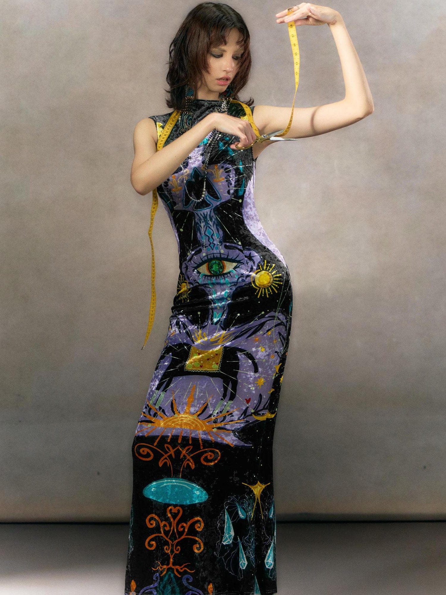 OfAkiva Minimalist Mystic Tarot Print High Waist A Line Sleeveless Women Maxi Dresses