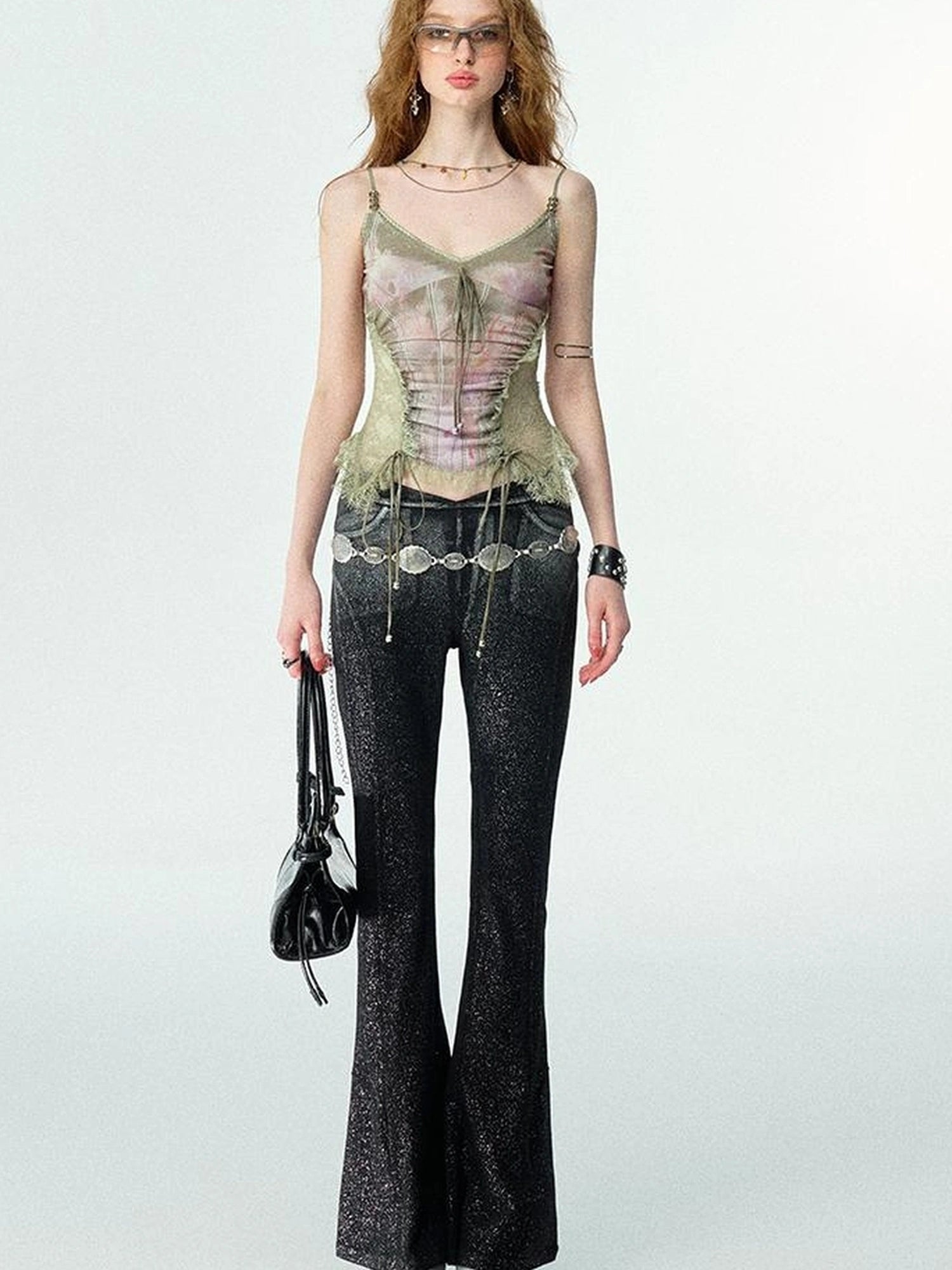 Mint Mambo Lace Trimmed Print Camisole With Beaded Details