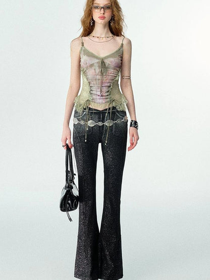 Mint Mambo Lace Trimmed Print Camisole With Beaded Details