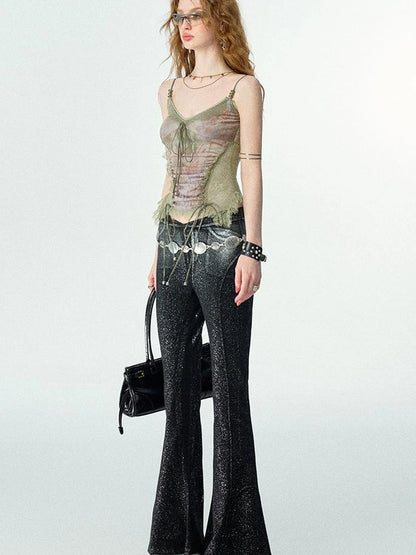 Mint Mambo Lace Trimmed Print Camisole With Beaded Details