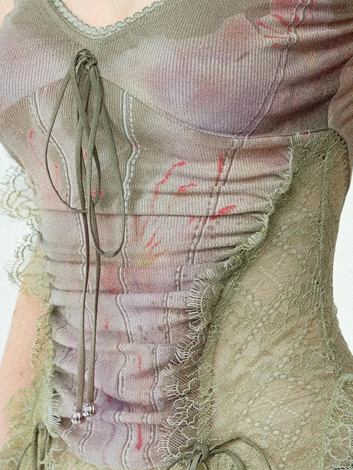 Mint Mambo Lace Trimmed Print Camisole With Beaded Details