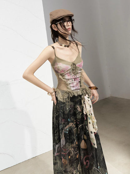 Mint Mambo Lace Trimmed Print Camisole With Beaded Details