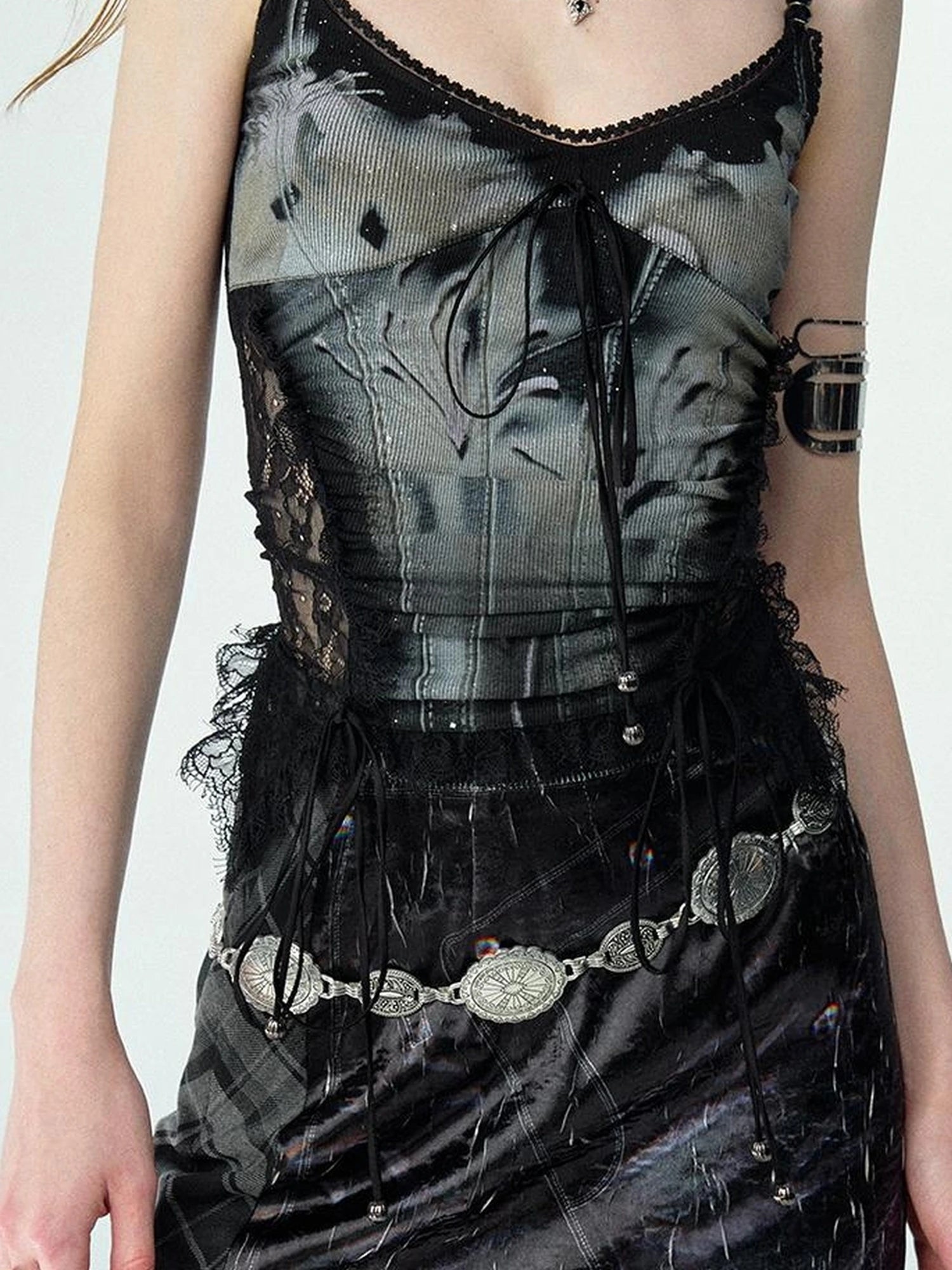 Mint Mambo Lace Trimmed Print Camisole With Beaded Details