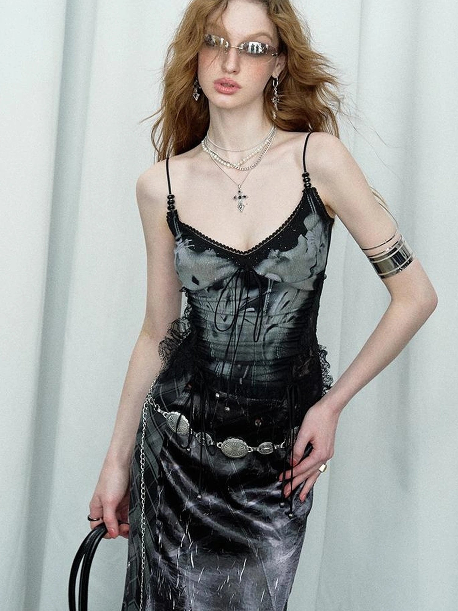 Mint Mambo Lace Trimmed Print Camisole With Beaded Details