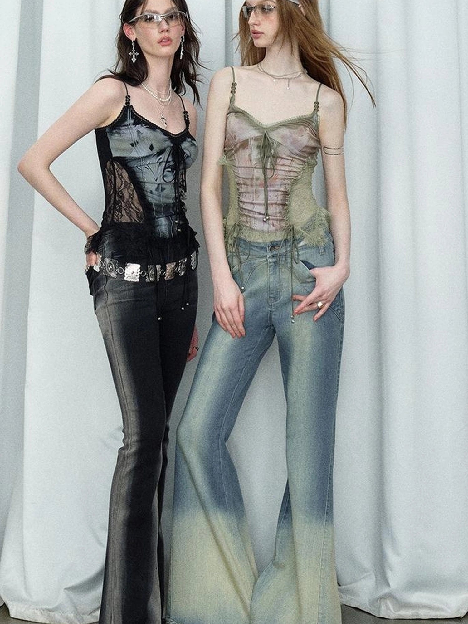 Mint Mambo Lace Trimmed Print Camisole With Beaded Details