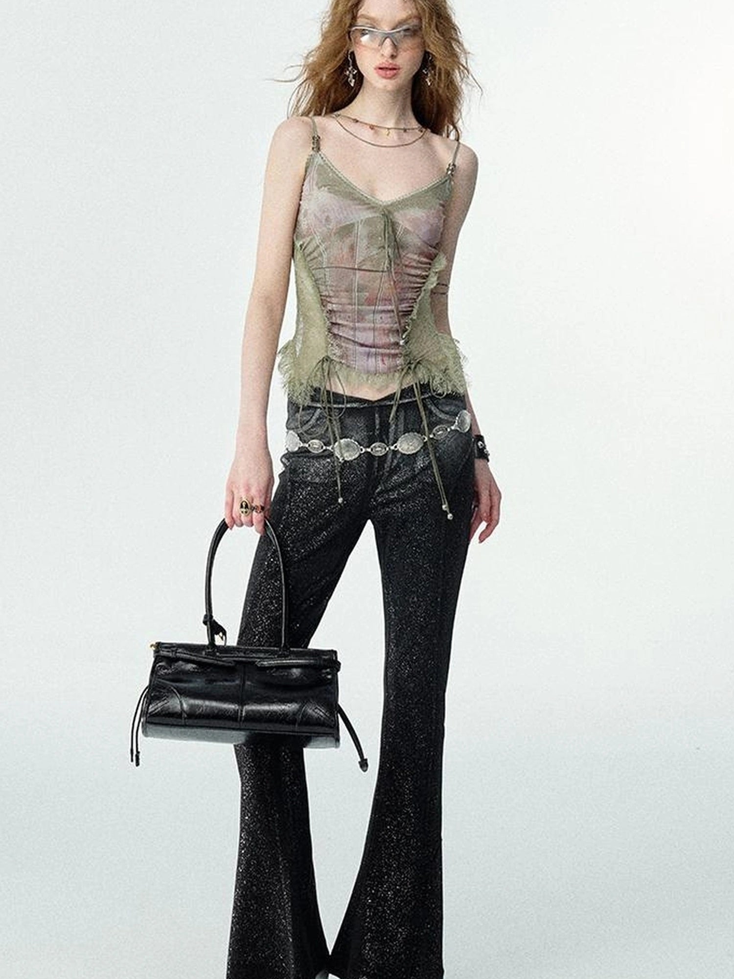 Mint Mambo Lace Trimmed Print Camisole With Beaded Details